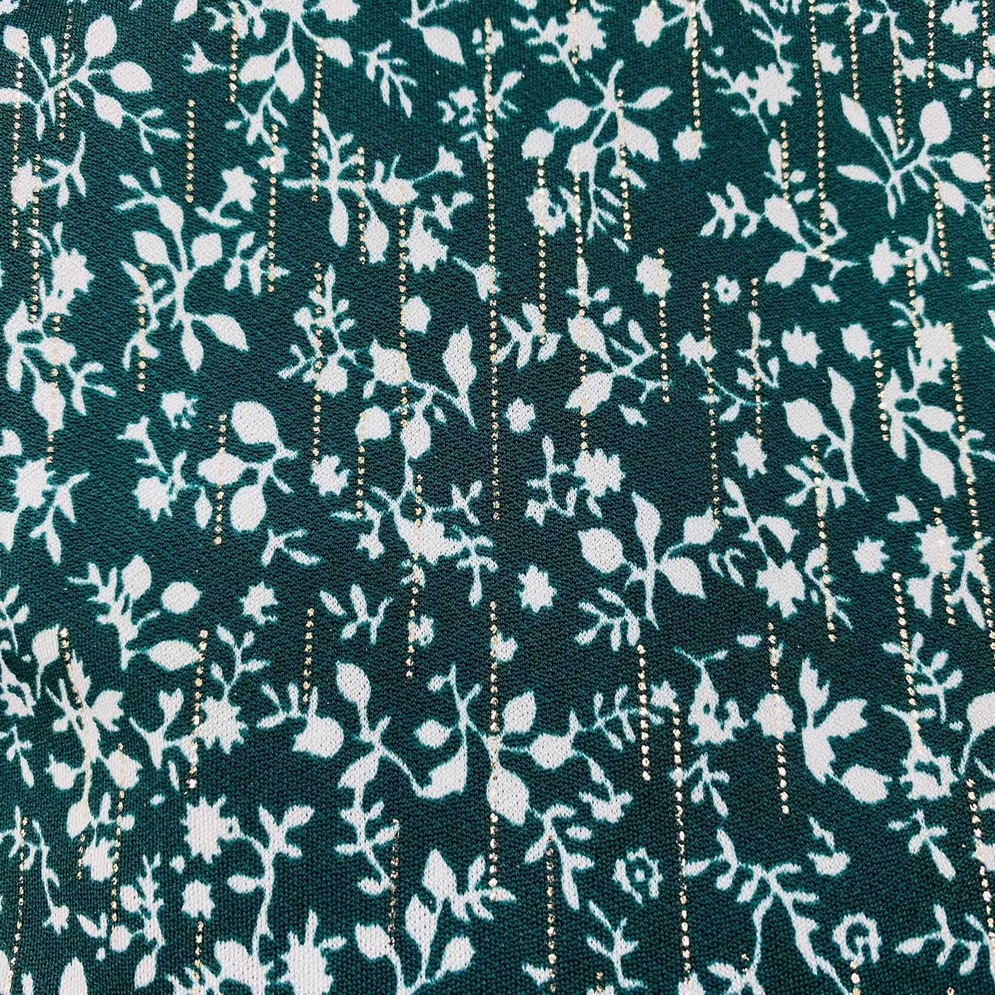 Jersey Polyester Petites Fleurs Vert Forêt Lurex