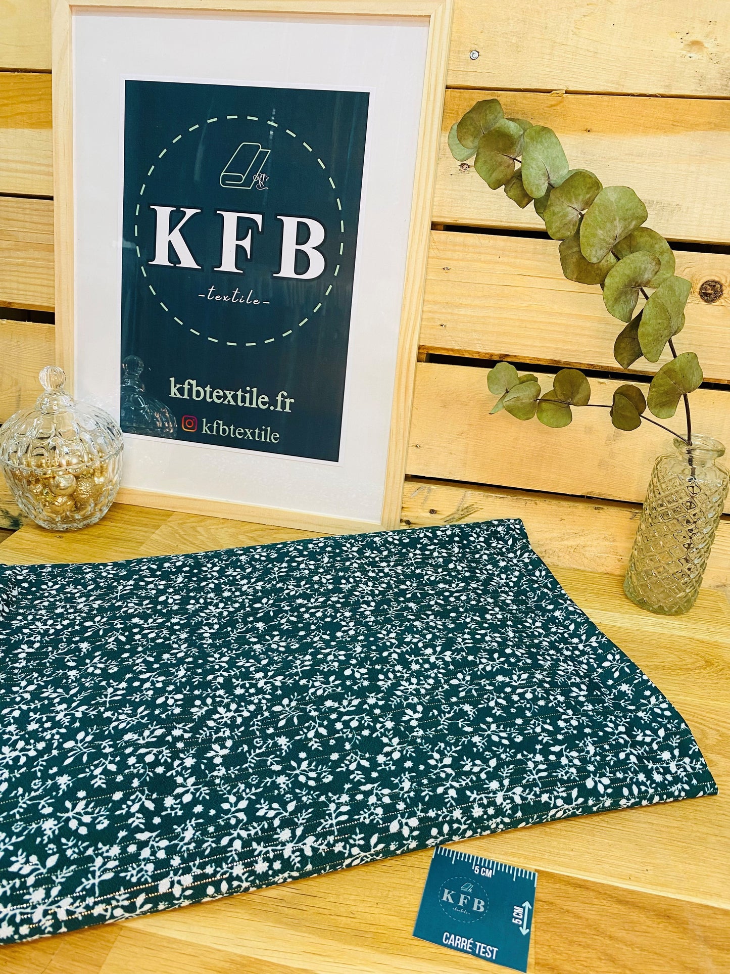 Jersey Polyester Petites Fleurs Vert Forêt Lurex