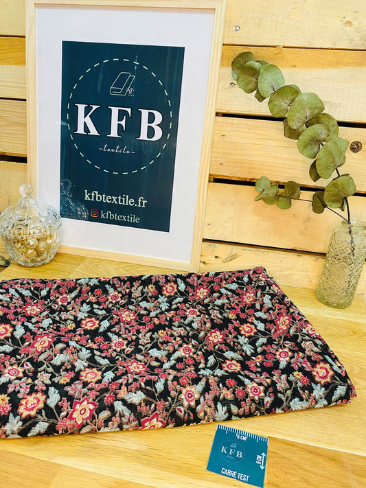 Mousseline Fleurs Folk Fond Noir