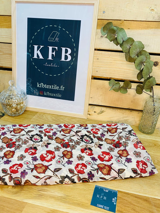 Mousseline Rose rouge fond crème fil lurex